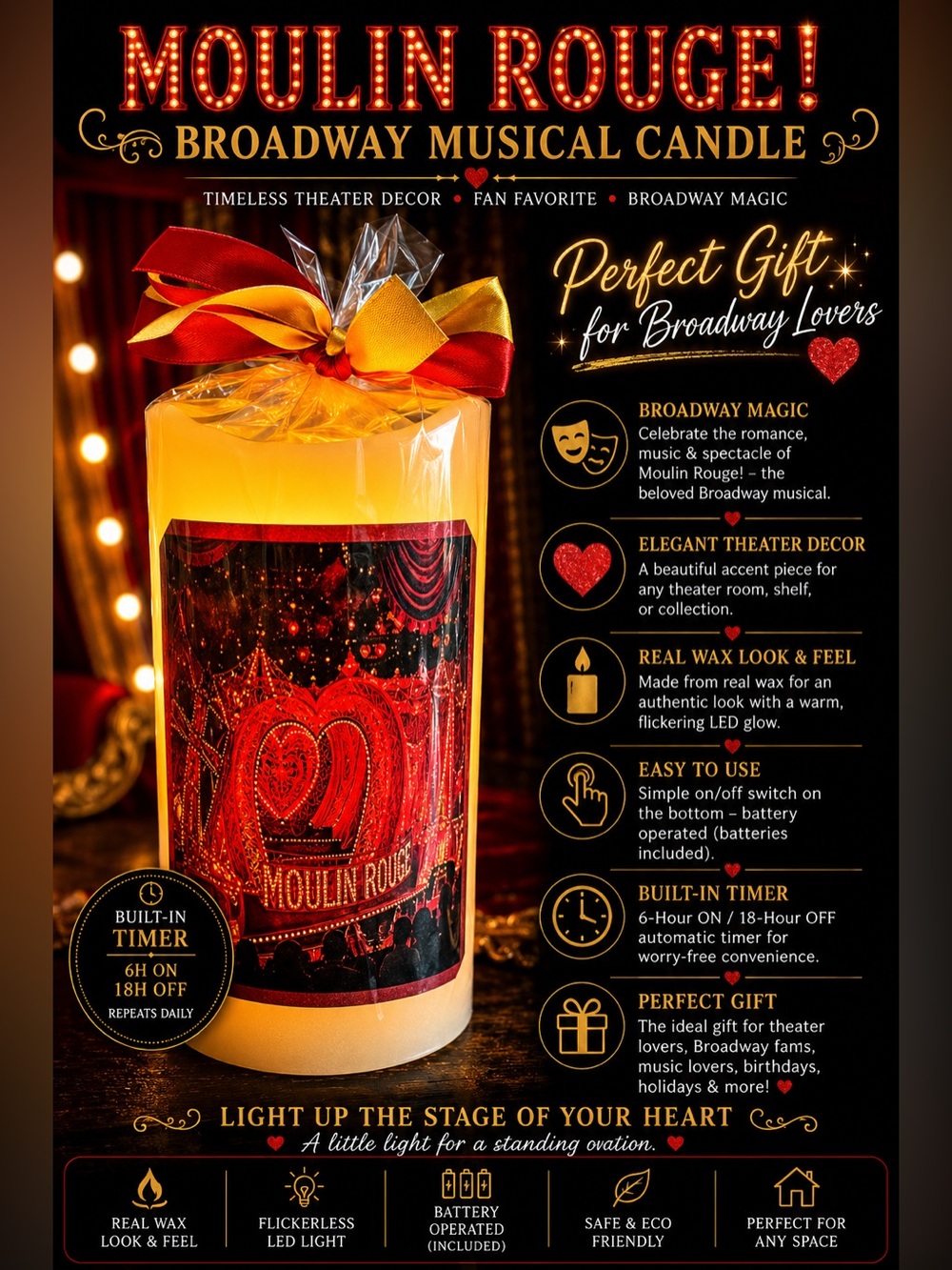 *30off3* NWT. Moulin Rouge Musical Theater Flameless Candle